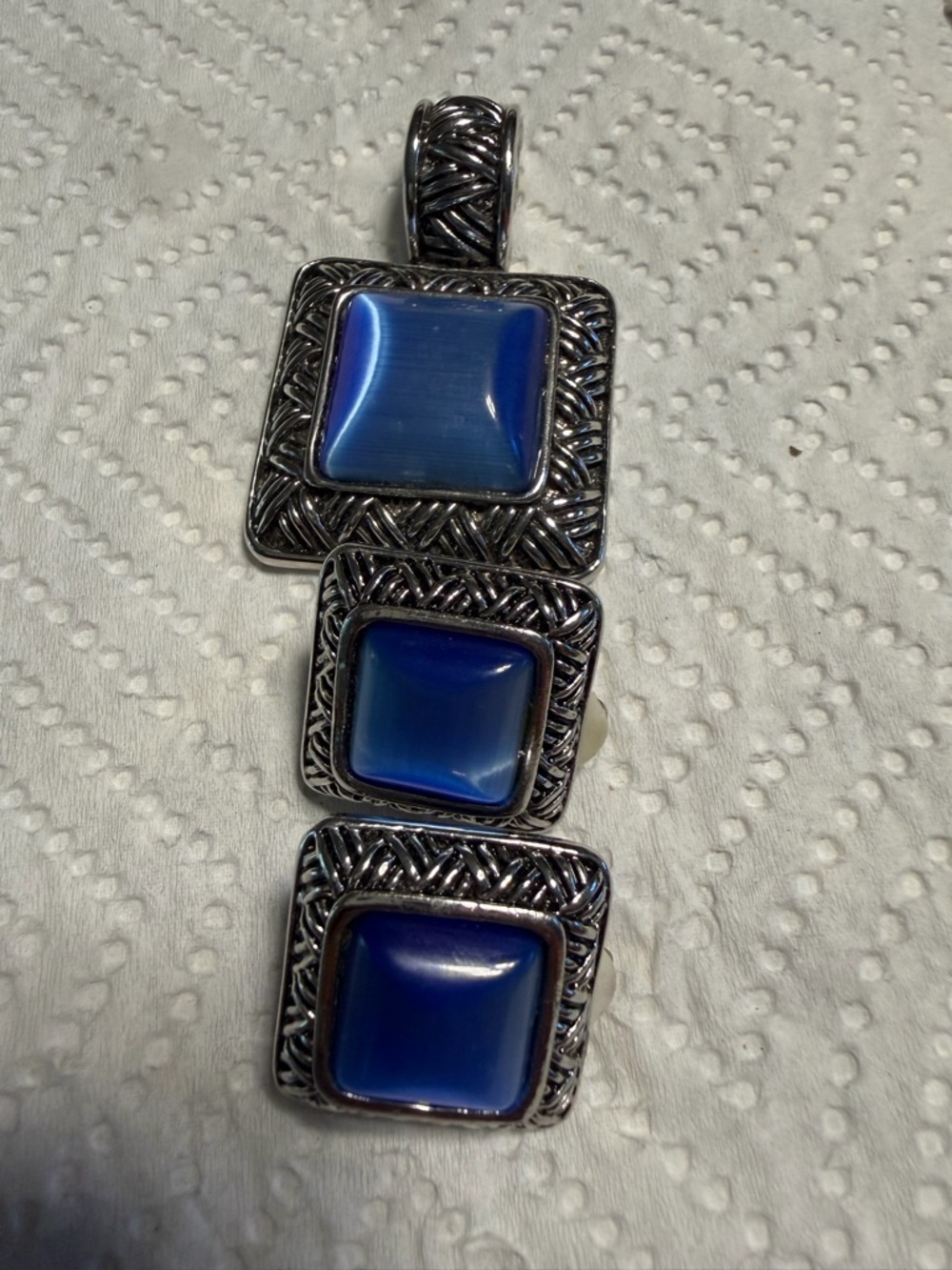 Blue Square Stone Pendant Necklace - Women Jewelry